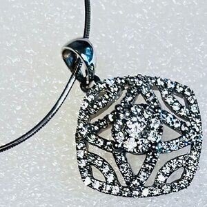 Sterling Silver Necklace Square Dimensional Pave Pendant Italy 925 Snake Chain